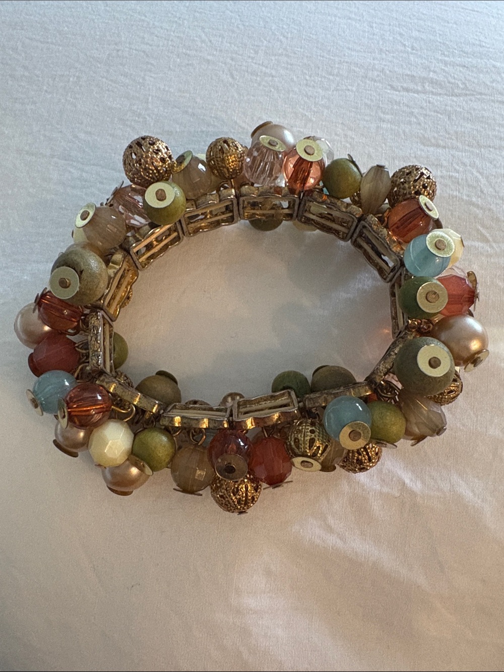 Vintage-Style Chunky Beaded Statement Bracelet – Earth Tone Mix